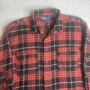 Vintage polo Ralph Lauren men's buffalo plaid Brooke elbow patch flannel 90s‎ xl